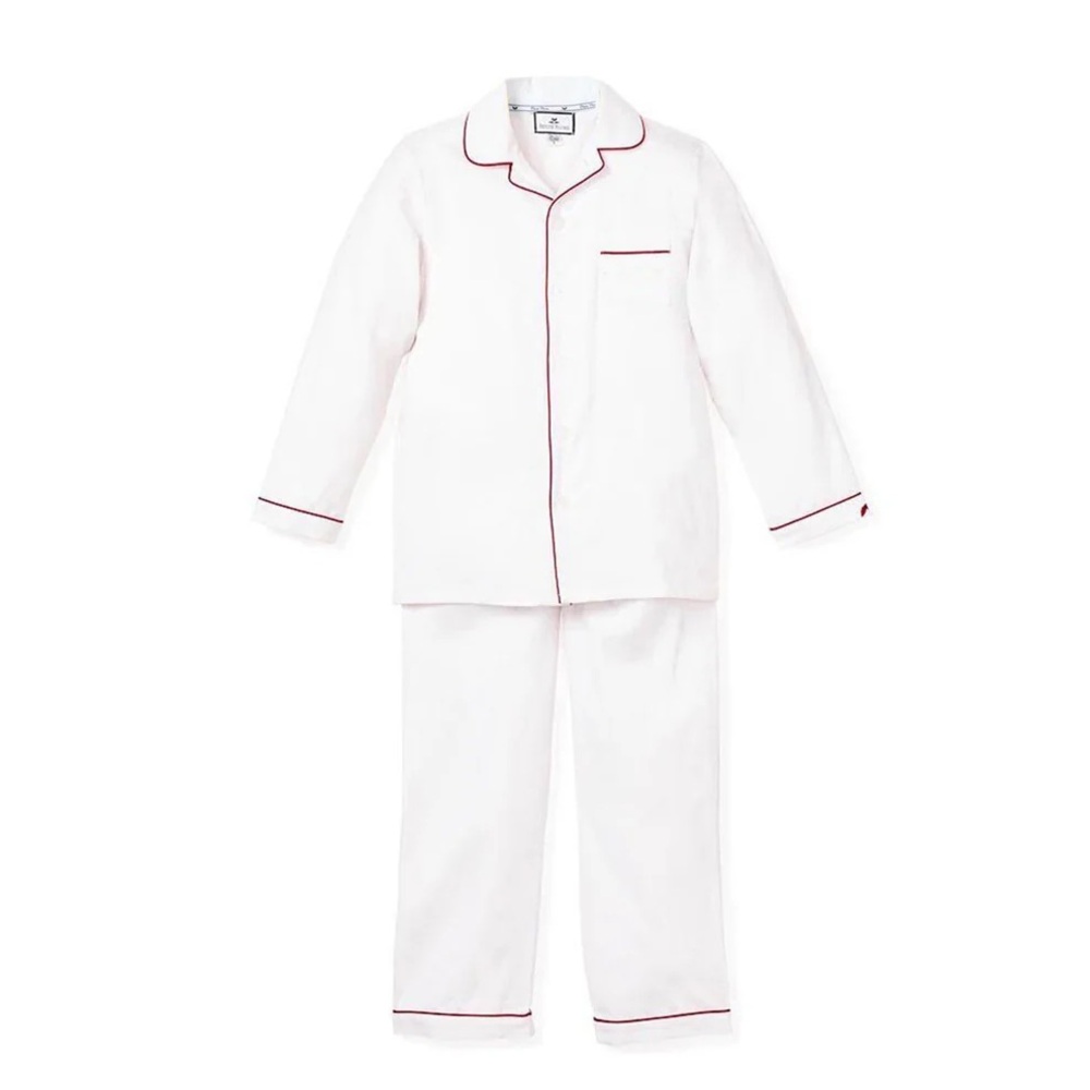 Petite Plume Kid's Twill Pajama Set in White with Red Piping (12/18 months)